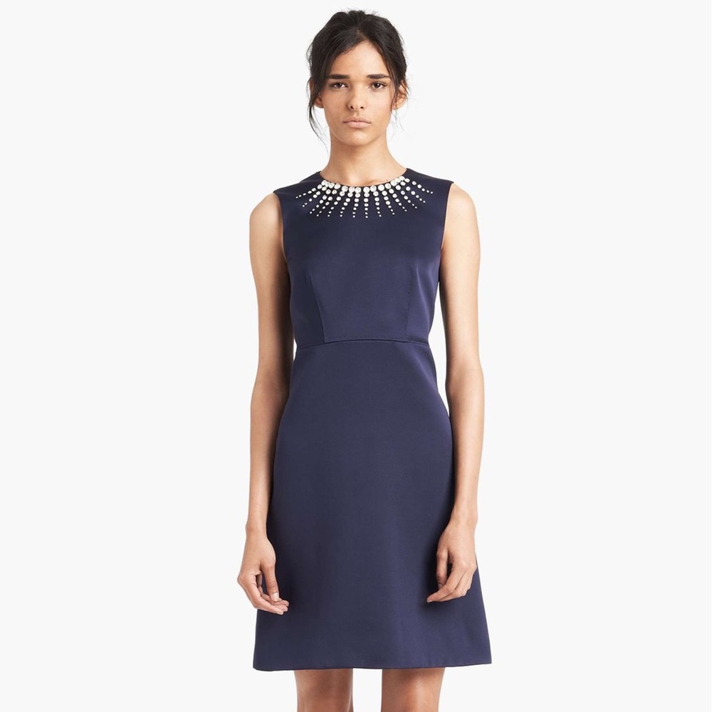 Marc Jacobs Embroidered Silk Dress in Navy Blue